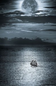 conversations moon rise water small sail